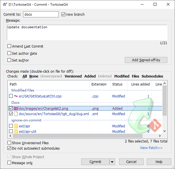 Commit dialog with Changelists
