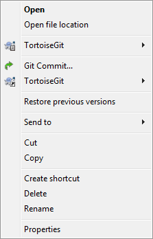 Explorer file menu for a shortcut in a versioned folder