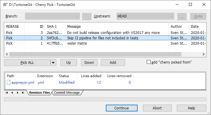 Cherry Pick dialog