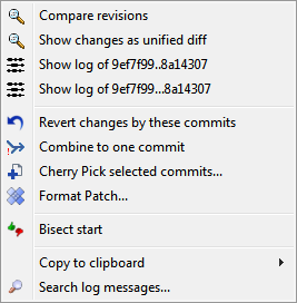 Top Pane Context Menu for 2 Selected Revisions