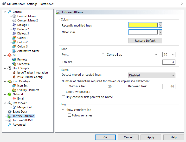 The Settings Dialog, TortoiseGitBlame Page