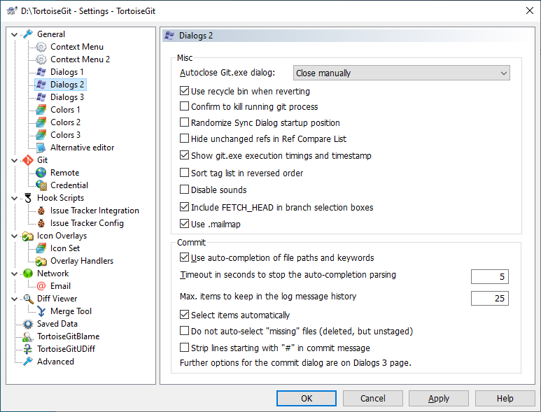 The Settings Dialog, Dialogs Page 2