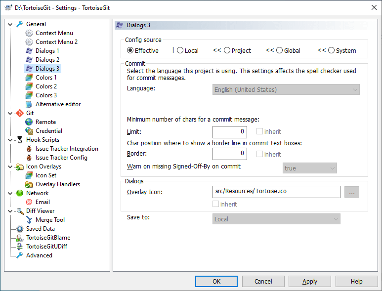 The Settings Dialog, Dialogs 3 Page