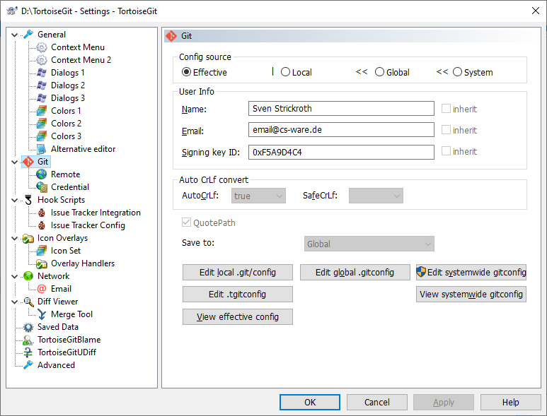 The Settings Dialog, Git