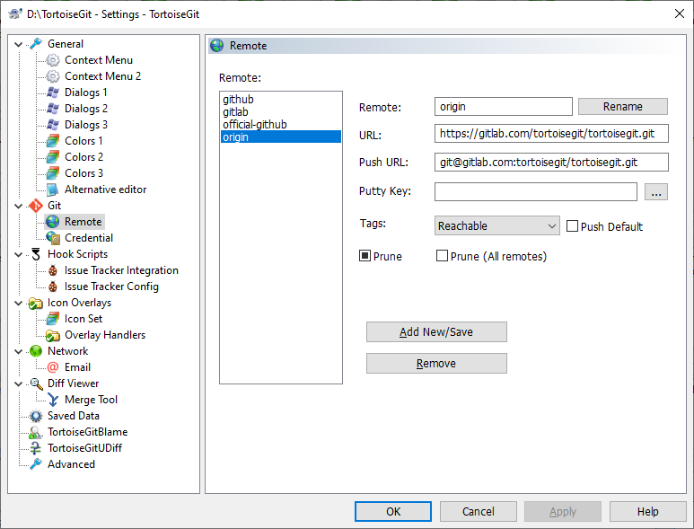 The Settings Dialog, Git, Remote