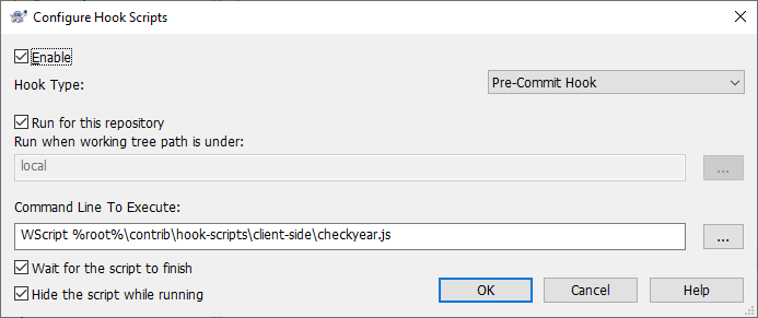 The Settings Dialog, Configure Hook Scripts
