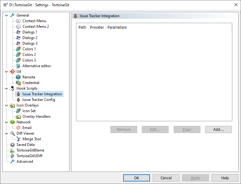 The Settings Dialog, Issue Tracker Integration Page