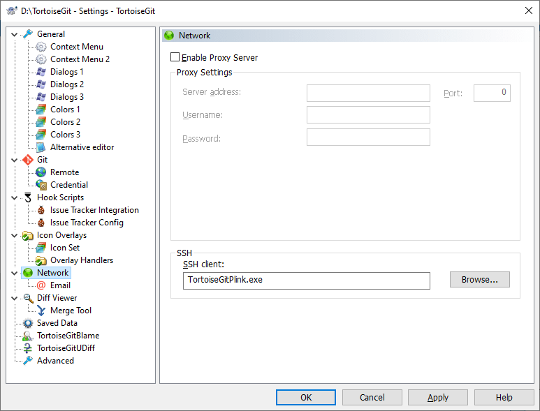 The Settings Dialog, Network Page