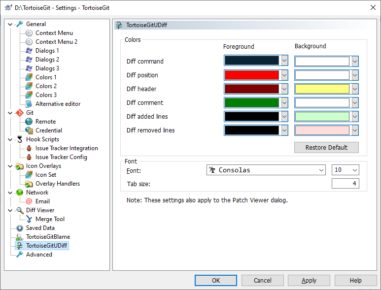 The Settings Dialog, TortoiseGitUDiff Page