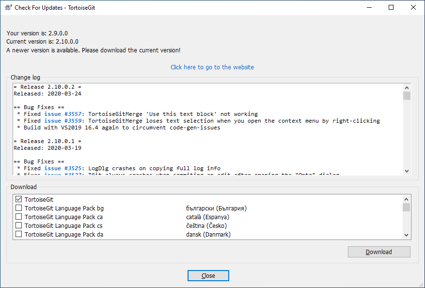 The upgrade dialog