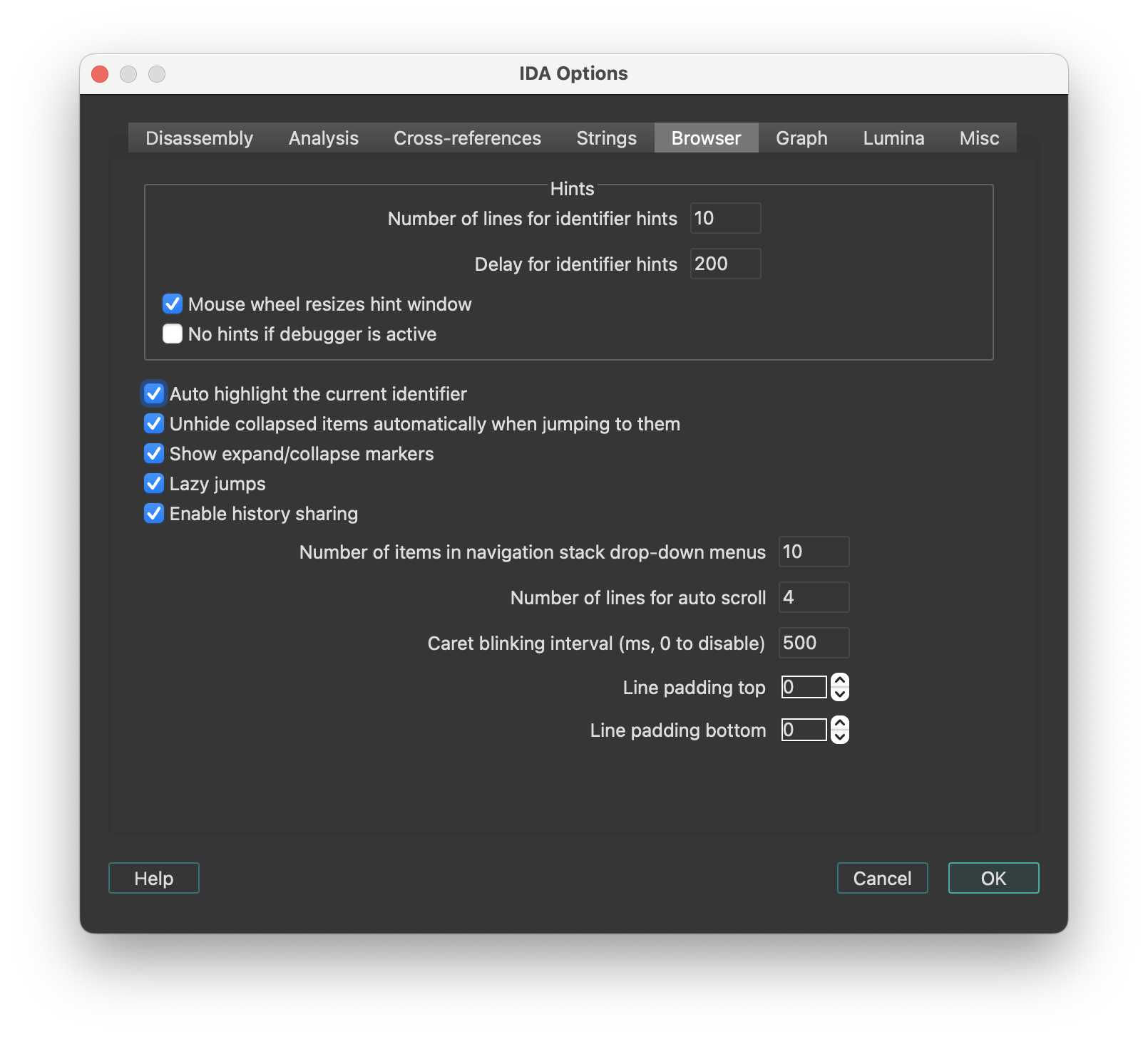 Browser options