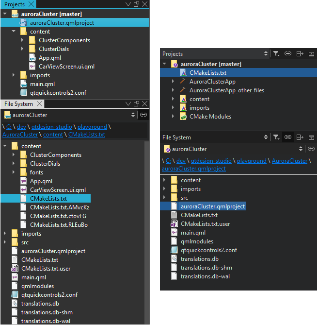 "\QDS project in \QDS and Qt Creator views"